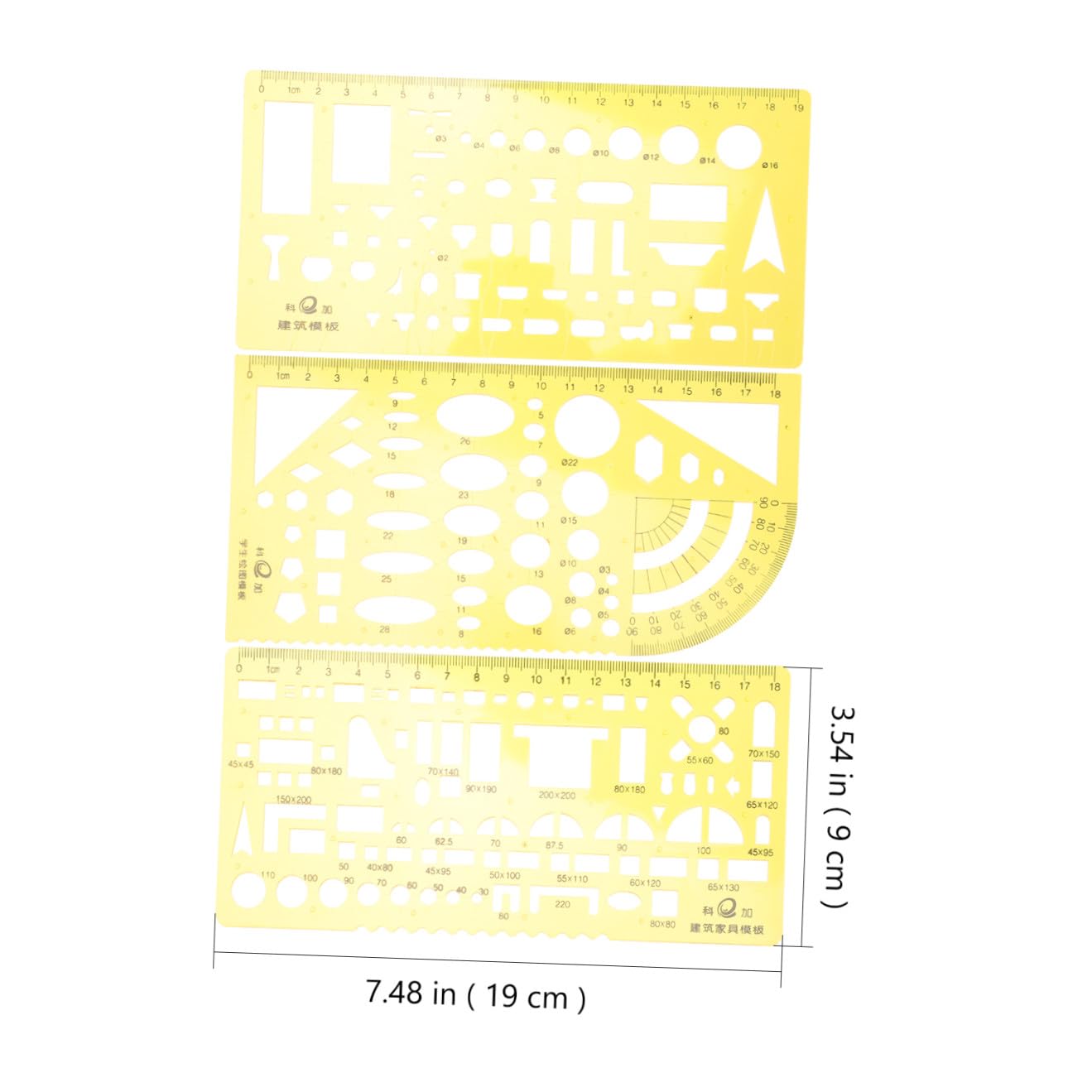 SHINEOFI 3 Juegos Regla De La Herramienta De Medición Multi Plantillas Para Pintar Regla Arquitectónica Métrico Gobernantes Plantilla De Círculo Geometría Escala El Plastico Yellow