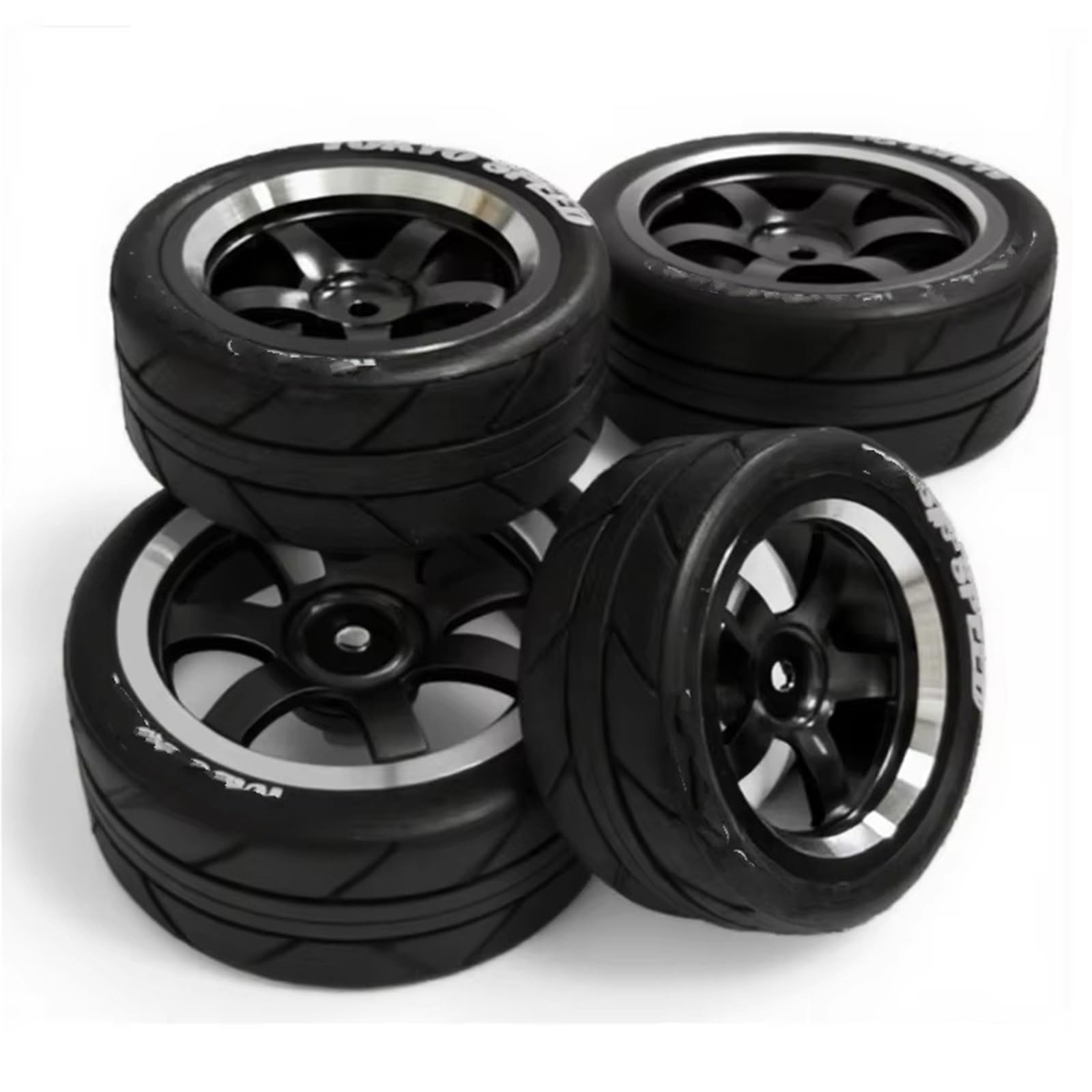 RC Pneus Jante Compatible avec WLtoys 144001 Roues pour Voitures RC À L'échelle 1/10, 1/12 Et 1/14 : 4 Pneus en Caoutchouc De 65 Mm, Jantes Hexagonales De 12 Mm (pièces De Rechange)