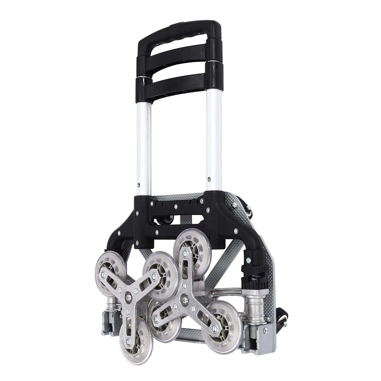 Carro de escalera plegable, carro de mano extensible | negro + plata | 48 x 6 x 106 cm | cada lado tiene 3 ruedas de PVC |