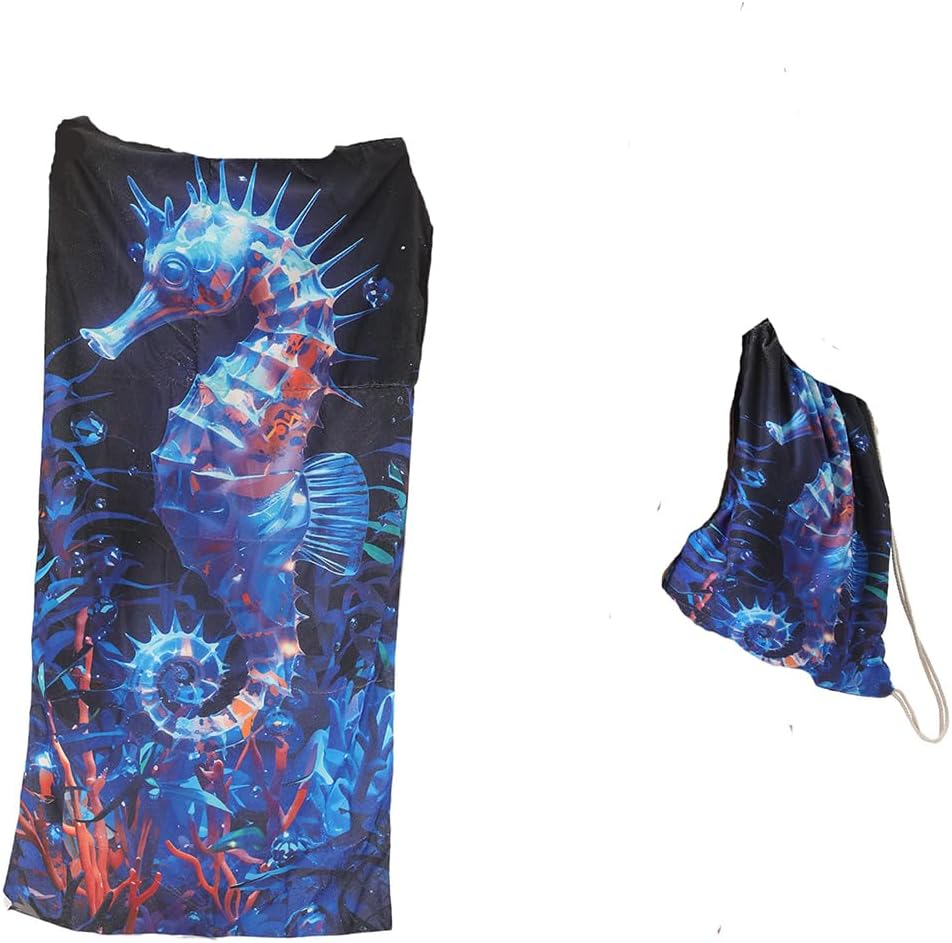 Foldable beach towel 2-in-1 | With integrated storage bag | Quick drying and absorbent super large size | Travel portable swimming, yoga and fitness | Printed beach vacation essential (Style 4)