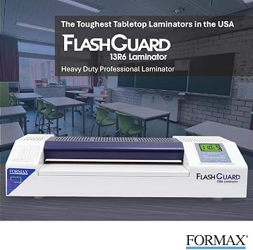 Formax FlashGuard 13R6 Laminator; 1500W; 110-120V, 50/60Hz; 15A; Heavy-Duty 6 Roller System; All-Metal Construction; Graphics-Based LCD Screen; Variable Temperature and Speed
