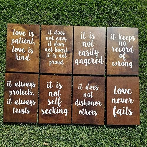 Vontuxe Set of 8 Wood Wedding Aisle Signs 10"x16" Rustic Wooden 1 Corinthians 13