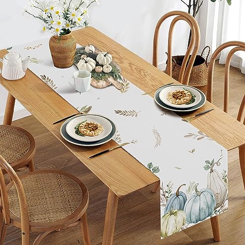 Bonhause Fall Pumpkin Leaves Table Runner 13x90 Inch Autumn Thanksgiving Kitchen Dining Table Decoration for Indoor Outdoor Home Party Decor