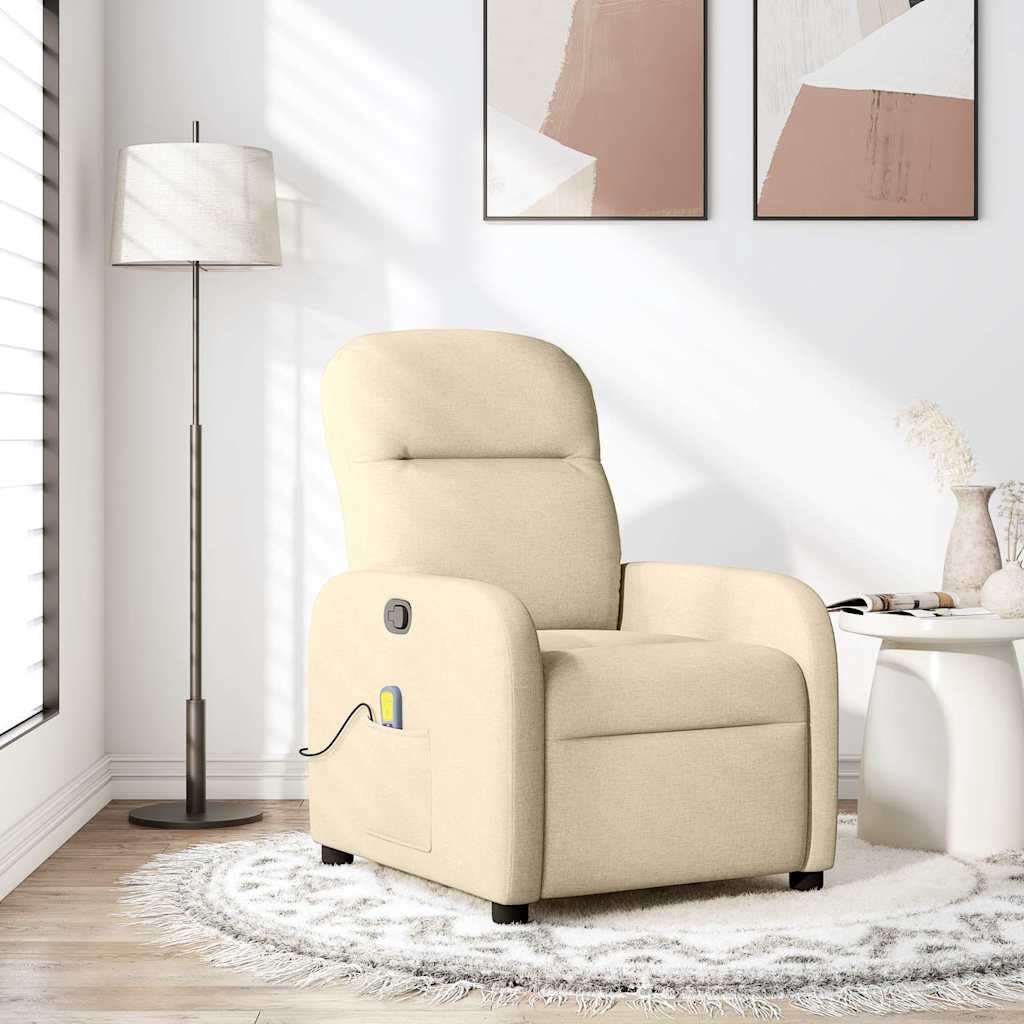Fauteuil de massage inclinable en tissu crème avec dossier réglable et assise confort 19.9kg