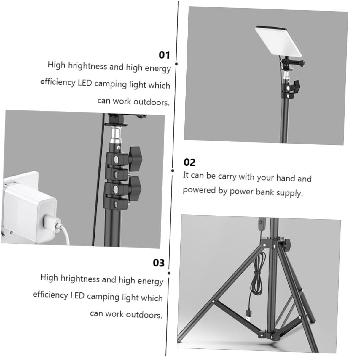 Yardwe Portable Outdoor Camping Lantern Tripod Stand Multi-Functional Led Light for Hiking Fishing and Emergencies Lightweight Fireproof USB Rechargeable Design