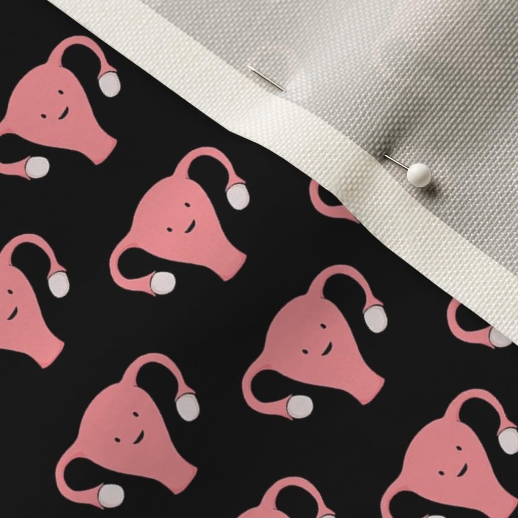 Spoonflower Fabric - Happy Uterus Black Small Rose Medical Blood Body Printed on Upholstery Velvet Fabric Fat Quarter - Upholstery Home Decor Bottomweight Apparel