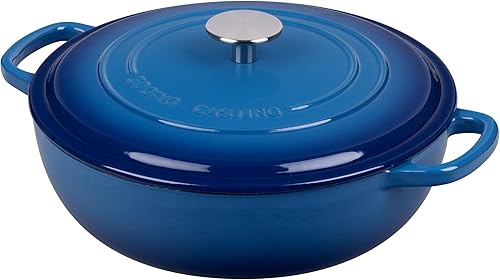 Miniatura 2 de Horno holandés de hierro fundido esmaltado con cacerola poco profunda con mango doble, 3.8 cuartos de galón, azul lago