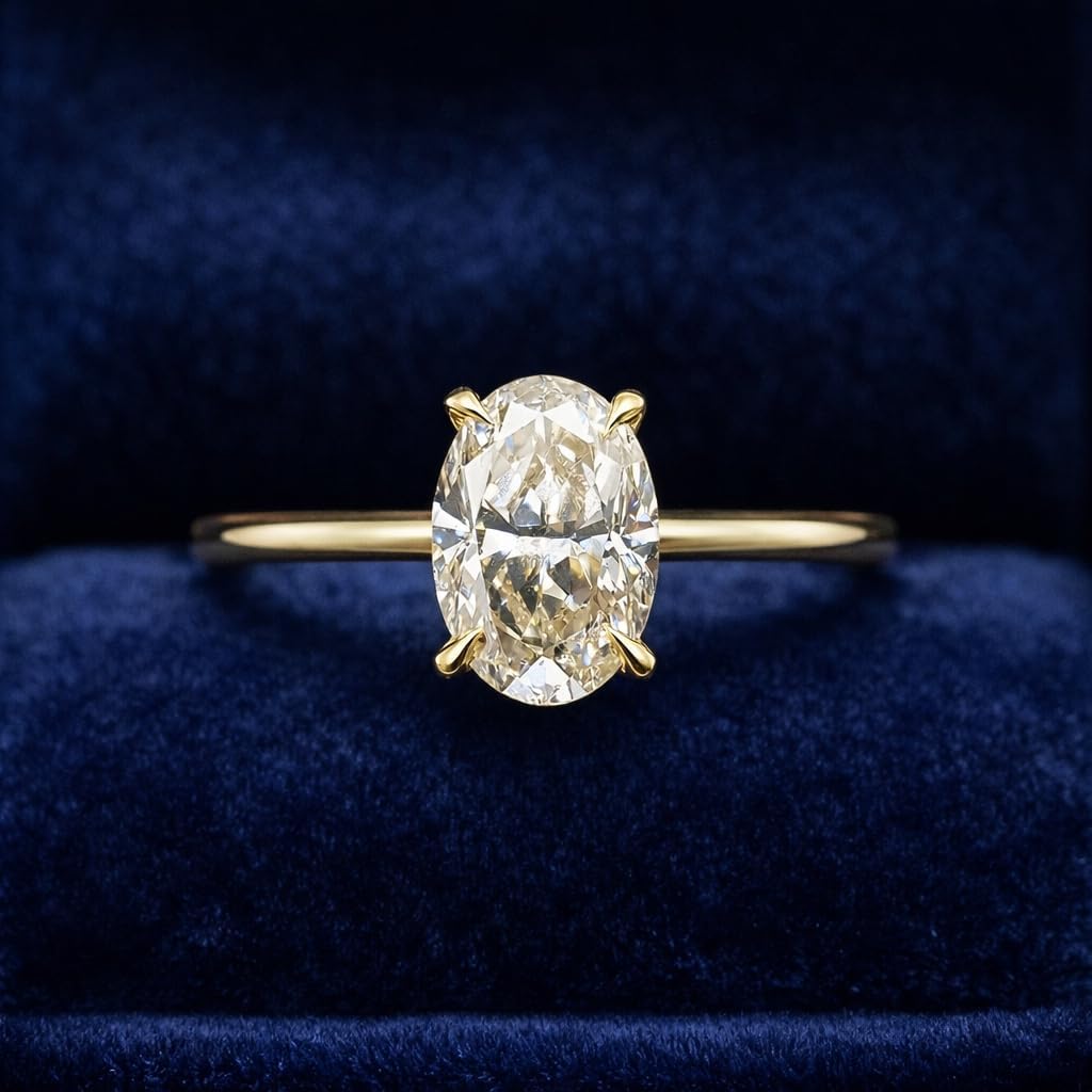 Oval Cut Moissanite Solitaire Engagement Ring 14K Yellow Gold Minimal Prong Set Promise Ring Women's Fine Jewelry Gift for Her