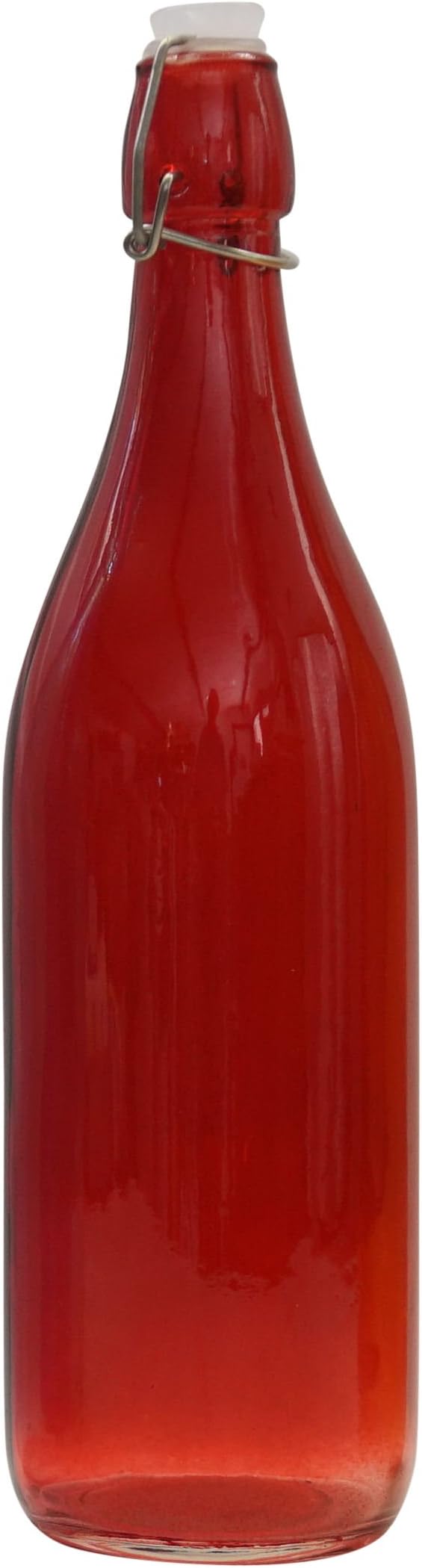 Glass Water Bottle with Top Secure Stopper Red Color 1 Liter/33 Oz
