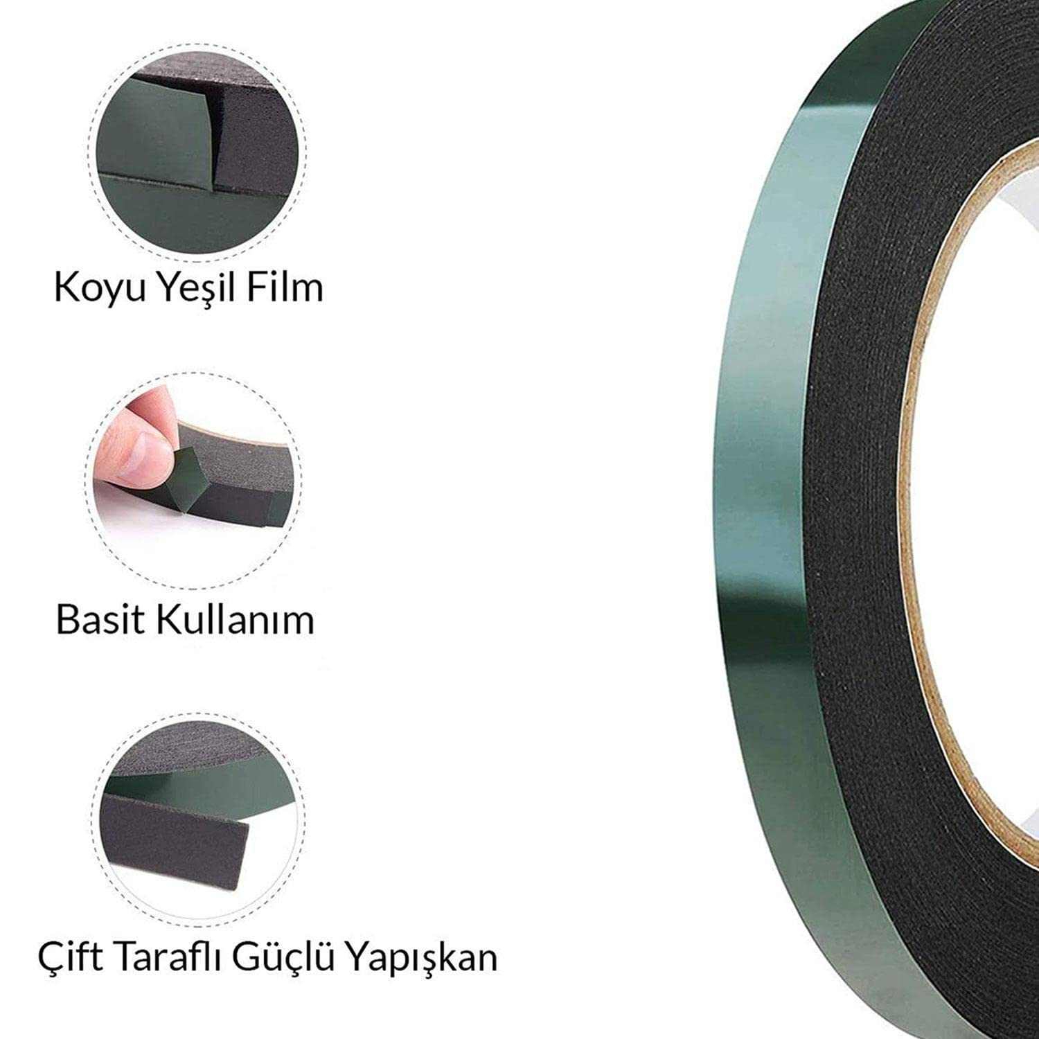 Badem10 Çift Taraflı Köpük Bant Eva Montaj Bandı Siyah 15 mm x 10 Metre
