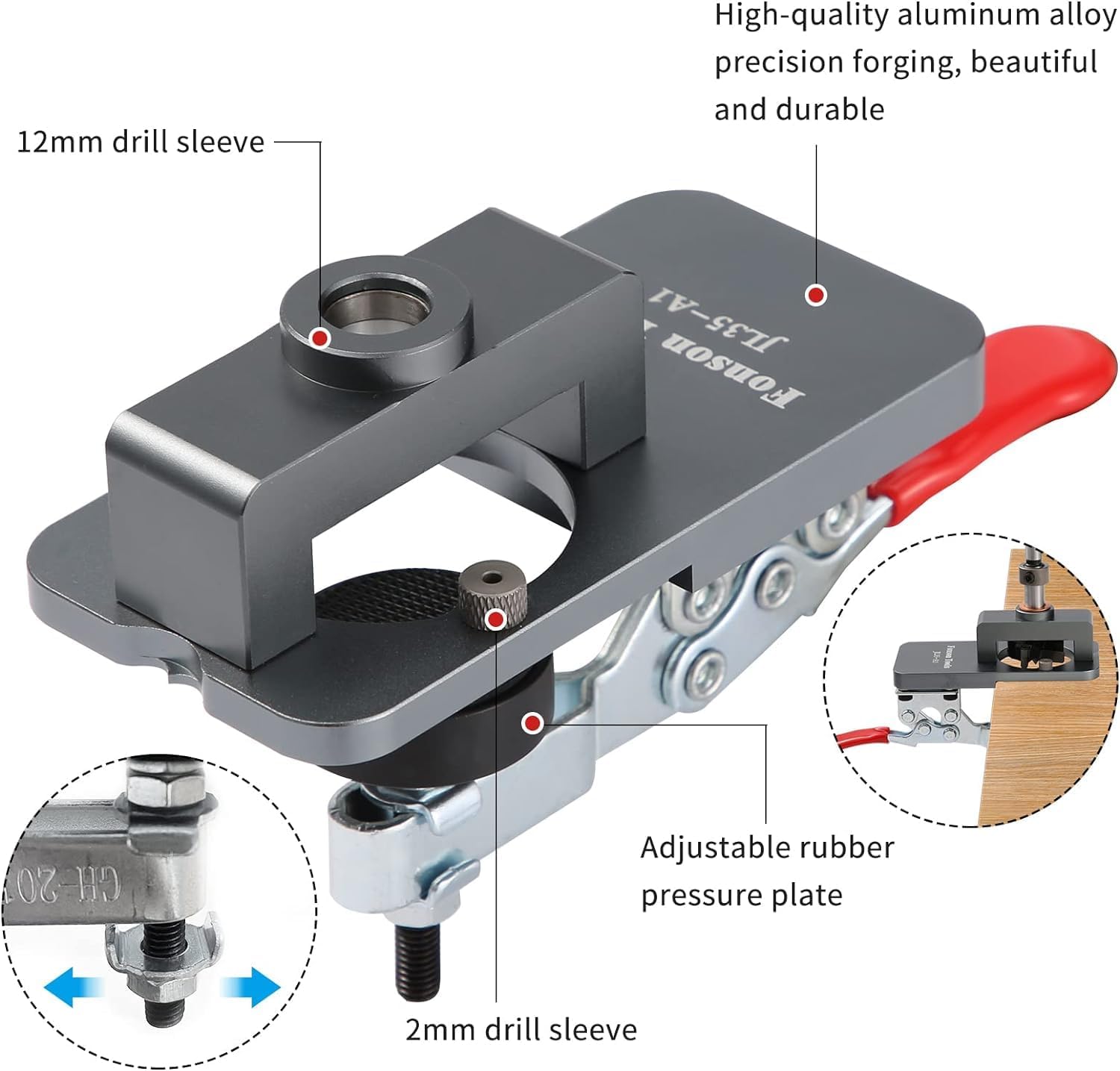 Idong Concealed Door Hinge Jig, 35mm Metal Cabinet Hinge Jig Drilling Hole Puncher with Quick Clamp, Accurate Hinge Drill Jigs Woodworking Tool for Carpentry Doors Cabinets Hinge Installation