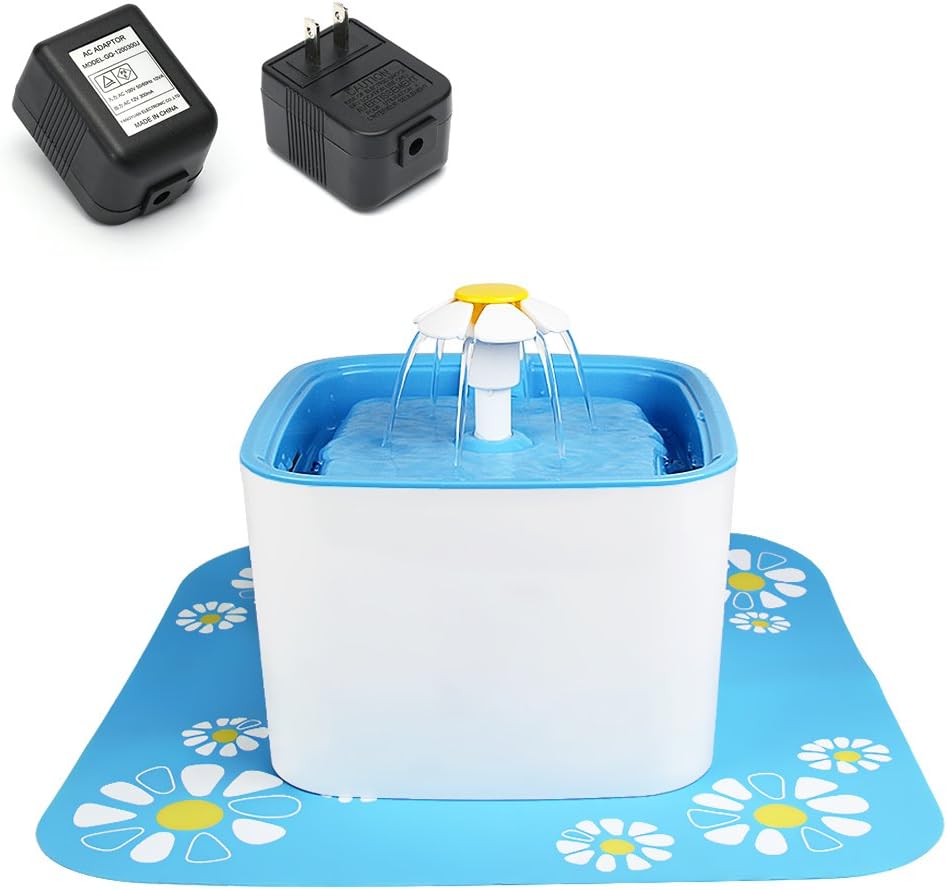 ELEOPTION Pet Cat Water Fountain Auto Flow Surper Quiet for Cat Dog Water Dispenser Recycle Drinking Small Fountain 2.5L Pefect for Small Pets Electric Drinking Bowl (Cube Fountain Blue-2.5L)