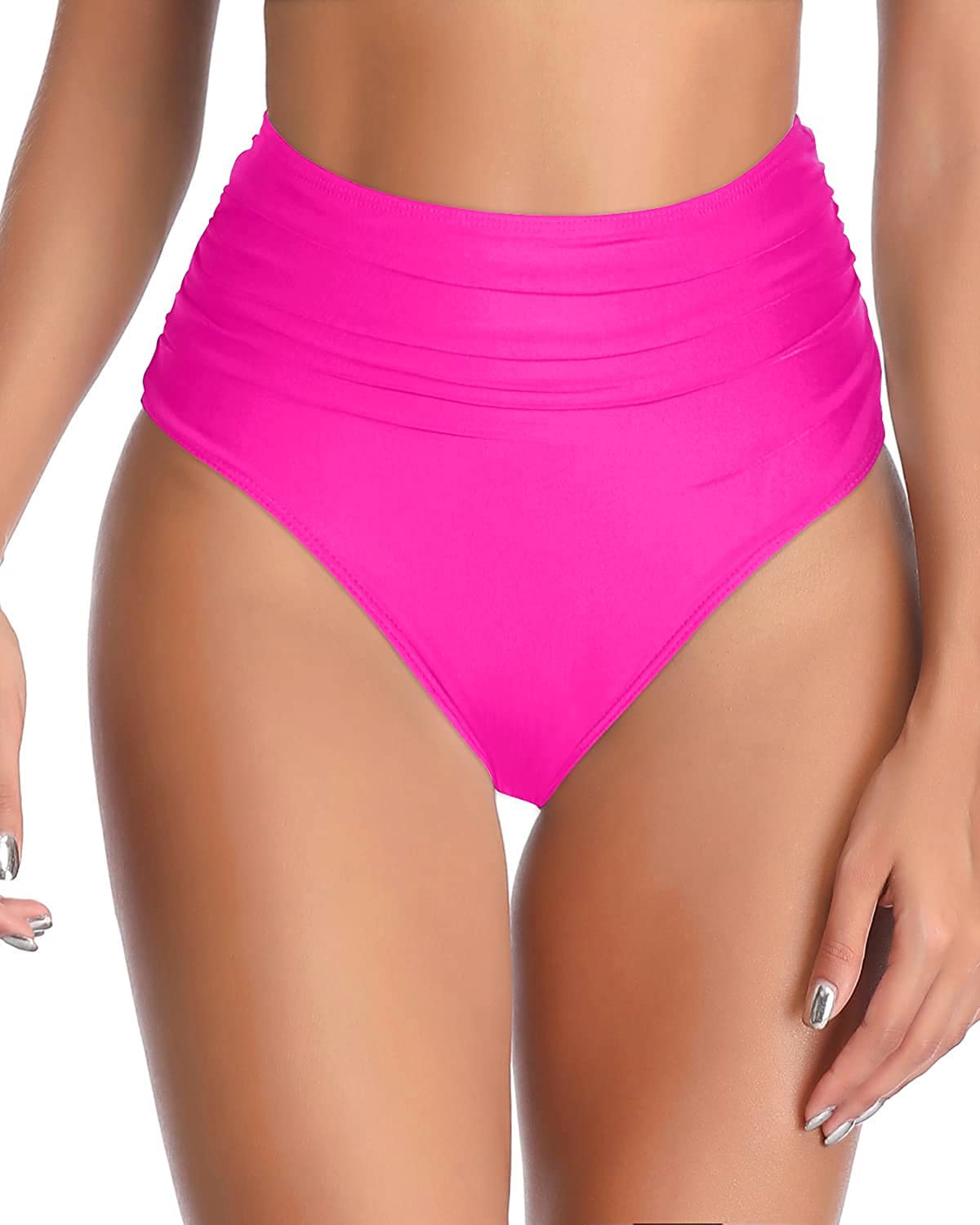 Tempt Me Women's Pink High Waisted Bikini Bottom Retro Tummy Control Swimusuit Shorts XL