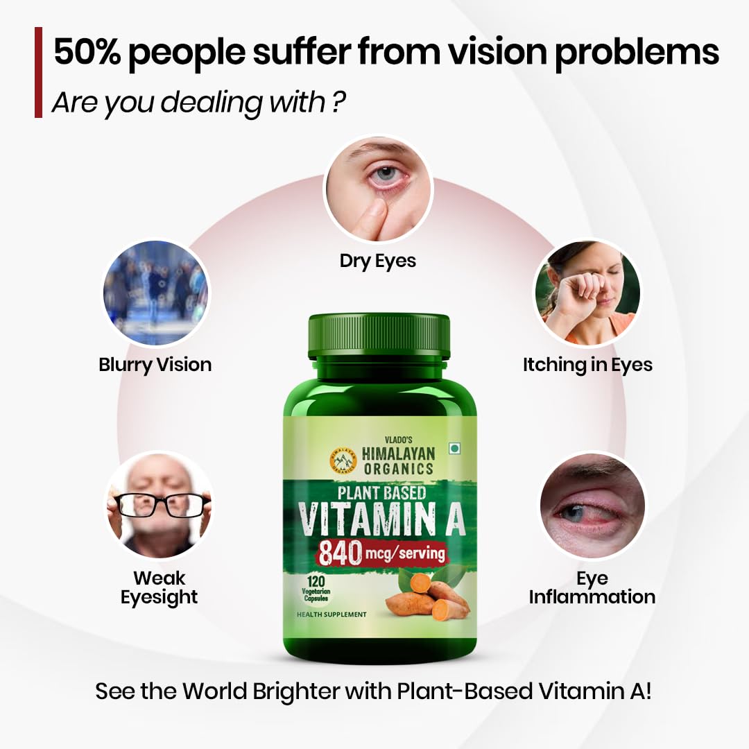 Vlado’s Himalayan Organics Plant-Based Vitamin A 840Mg Supplement | 120 Veg Capsule For Men And Women | NAtural Anti-Oxidant | Supports Healthy Eyesight, Night Vision And Eye Protection | Fights Age-Related Eye Decline — Amazon image 5