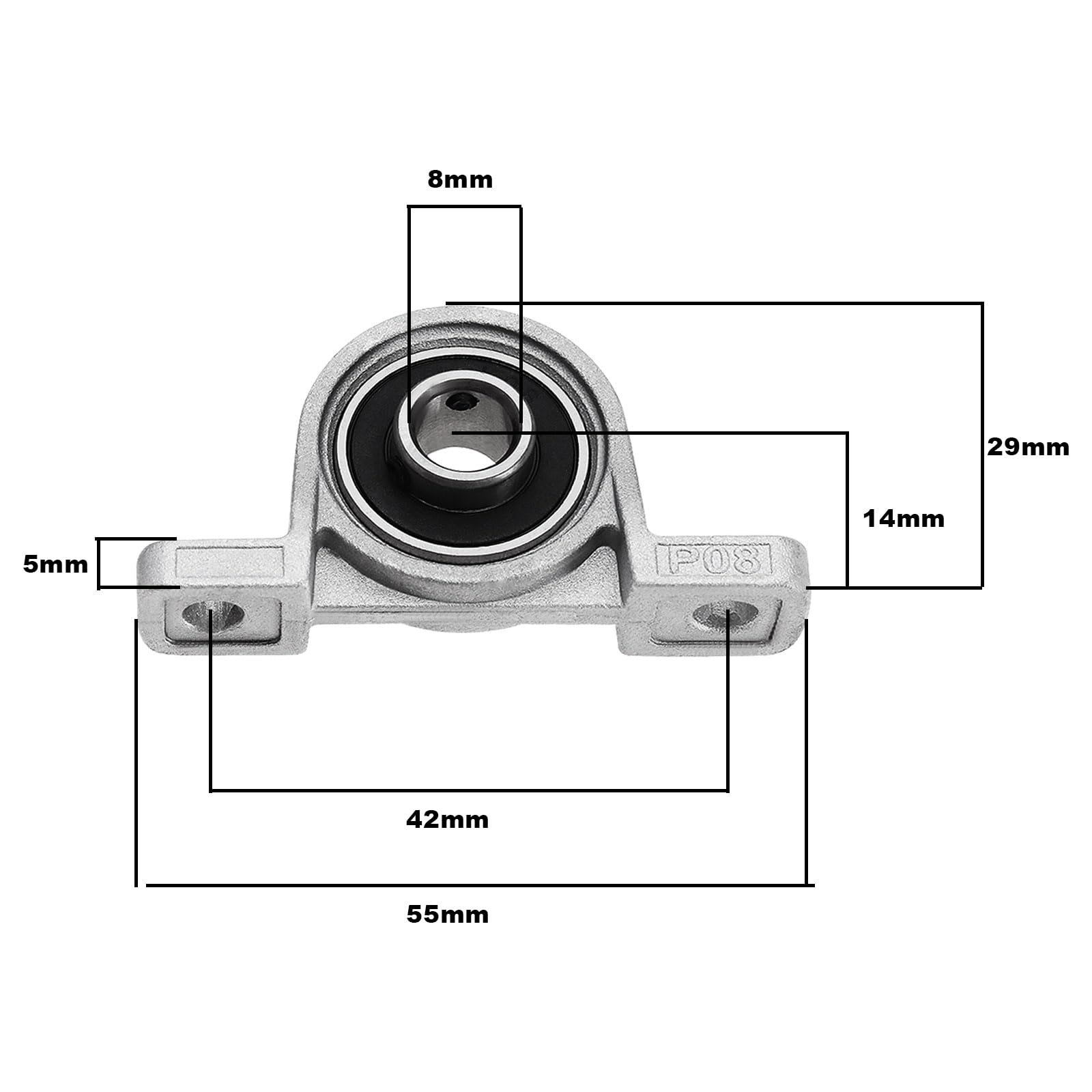 Produktbild von OTOTEC 8x KP08 Stehlager – Vertikale Flanschlager Aus Zinklegierung, 8 Mm Innendurchmesser, Selbstausrichtend, Für 3D-Drucker & Maschinen
