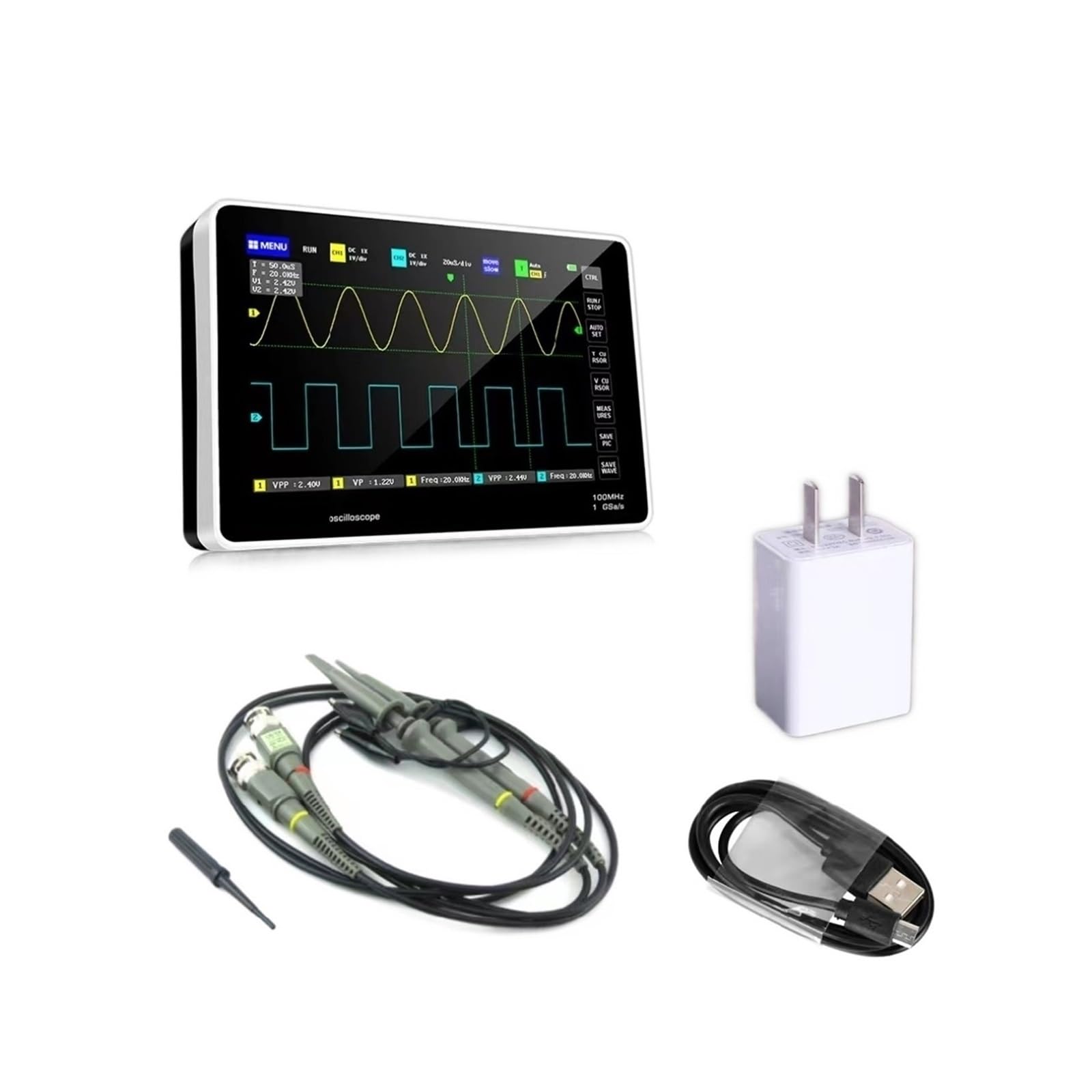 Oscilloscopio digitale 1013D Digital Tablet Oscilloscopio Dual Channel 100M Larghezza di banda 1GS Frequenza di campionamento Capacitivo Touch Screen + Gesti(1013D)