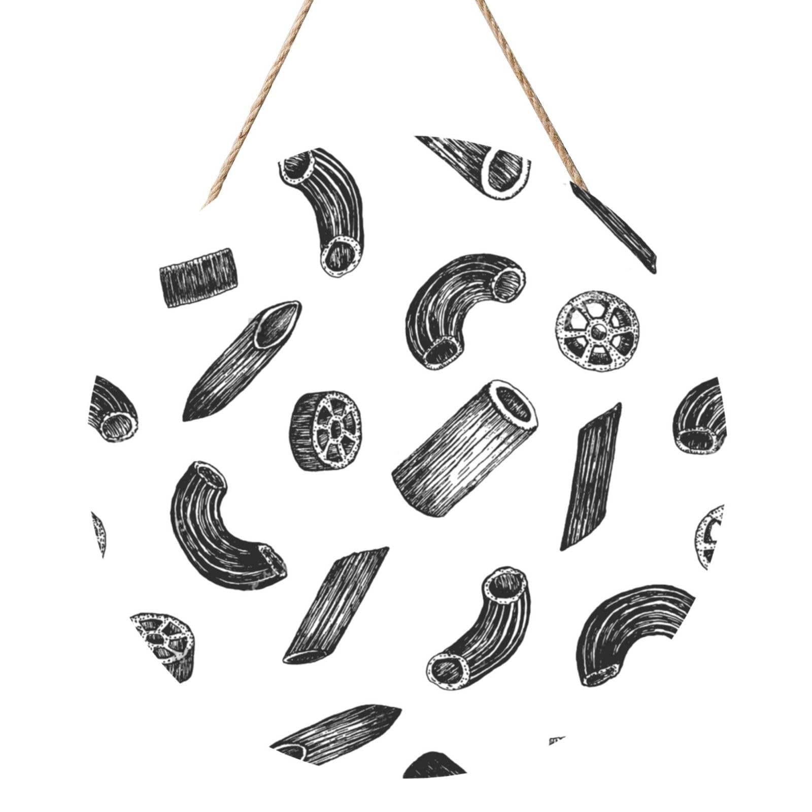 InOmak Hand Drawn Pasta, Round Wood Panel Painting 12 in, Wall Hanging Painting For Home