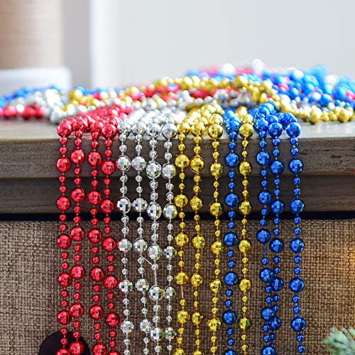 Vpang Round Crystal Pearls Beads String Garland for Christmas, Valentine, Exhibition, Wedding, Party, DIY Craft, Home Decoration, 16 ft (Silver)