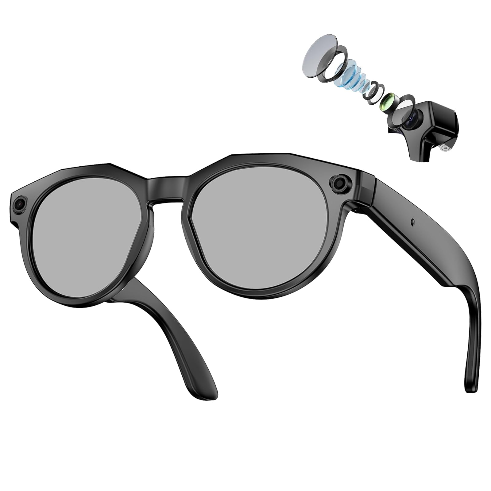 Photo 1 of AMOVAN AI Smart Glasses with Camera, 8MP 4K HD Video & Photo Capture, Real-Time Translation, Recording Glasses with AI Assistant, Open-Ear Audio, Object Recognition, for Vlog, Outdoor & Hiking(Dark)