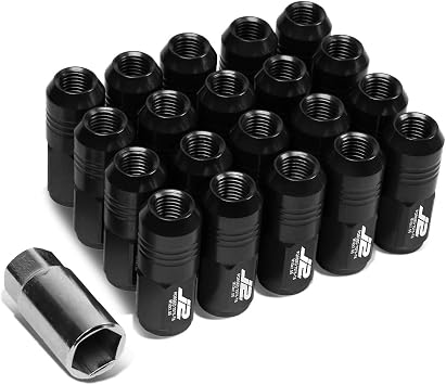 J2 Engineering 20 Pcs 7075 Aluminum Closed End M12 x 1.5 Lug Nuts Set w/Socket Adapter, Black, Fit Conical Seat, LN-T7-007-15-BK