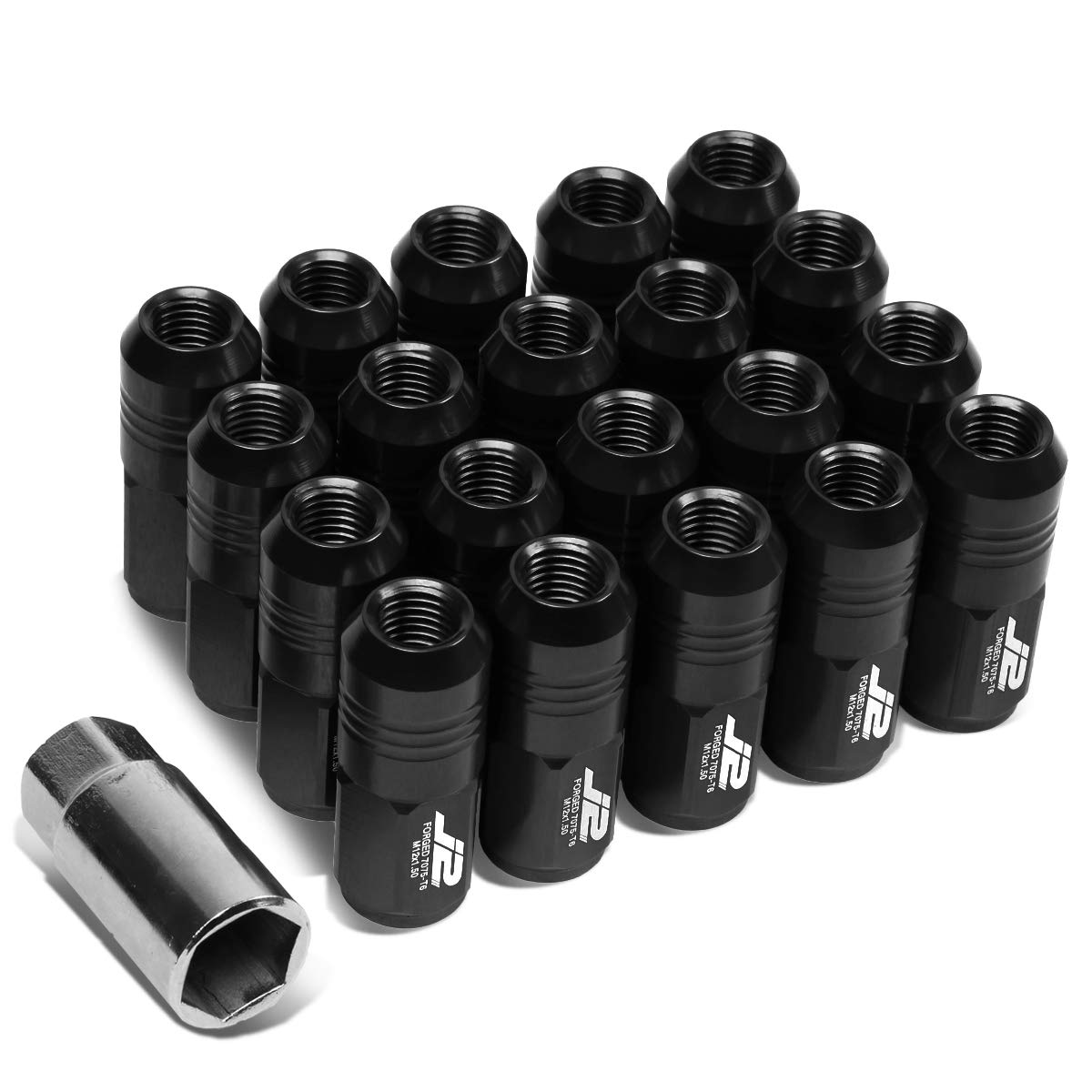 J2 Engineering7075 Aluminum Black M12 x 1.5 20Pcs L: 50mm Close End Lug Nut w/Socket Adapter