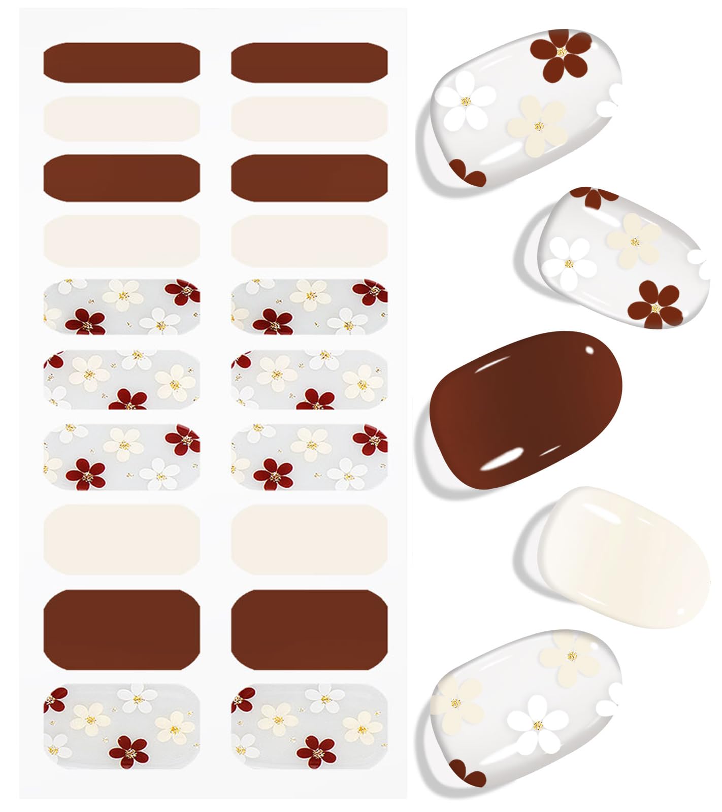 JMEOWIO Gel Nail Stickers Flower Colorful Semi Cured Gel Nail Strips Wraps UV/LED Nails Art Design Decoration Accessories