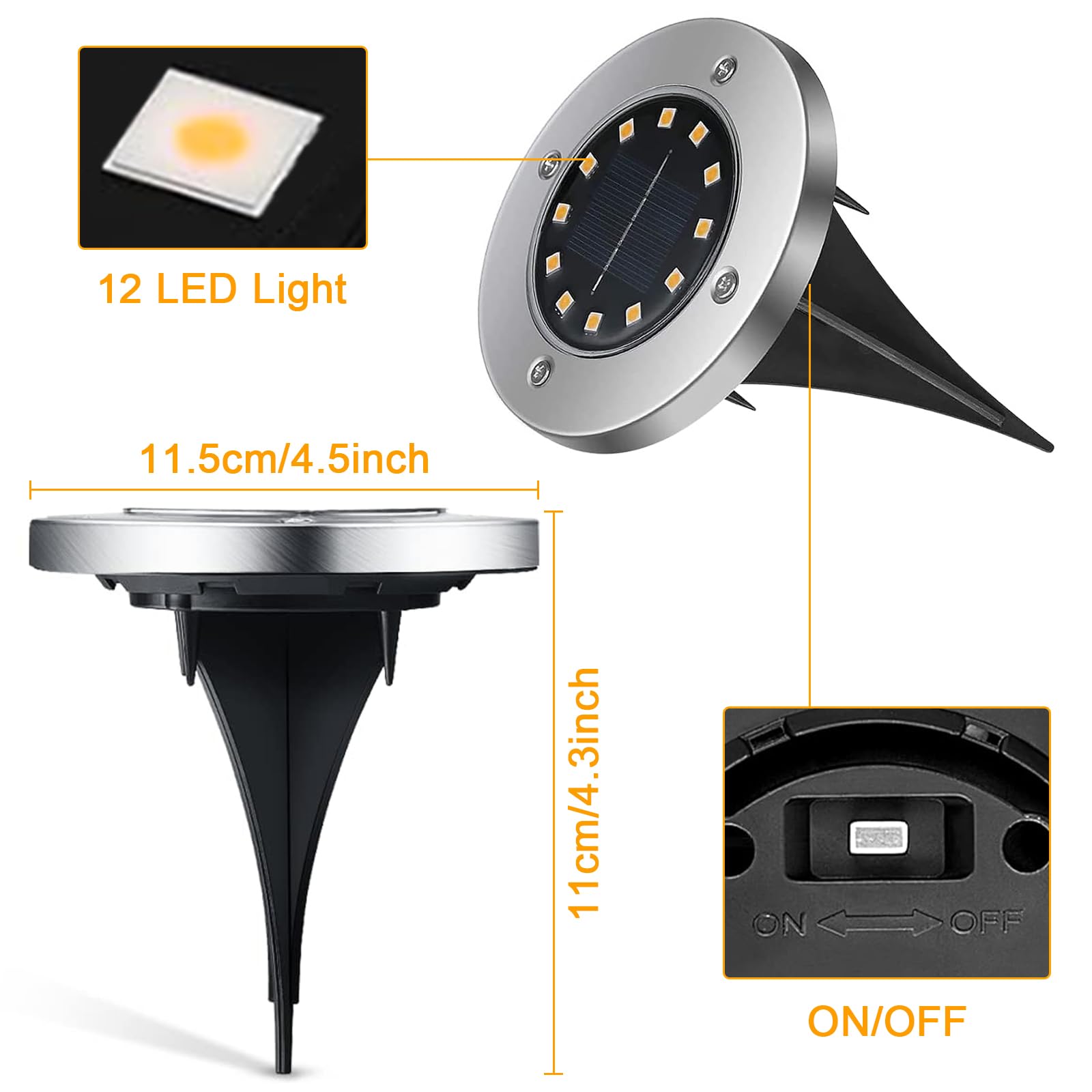 Zewnętrzne światło słoneczne, 8 sztuk, 12 diod LED, dekoracyjne światło IP65, wodoodporne oświetlenie solarne, idealne do ogrodu, podwórka, trawnika, parku, patio