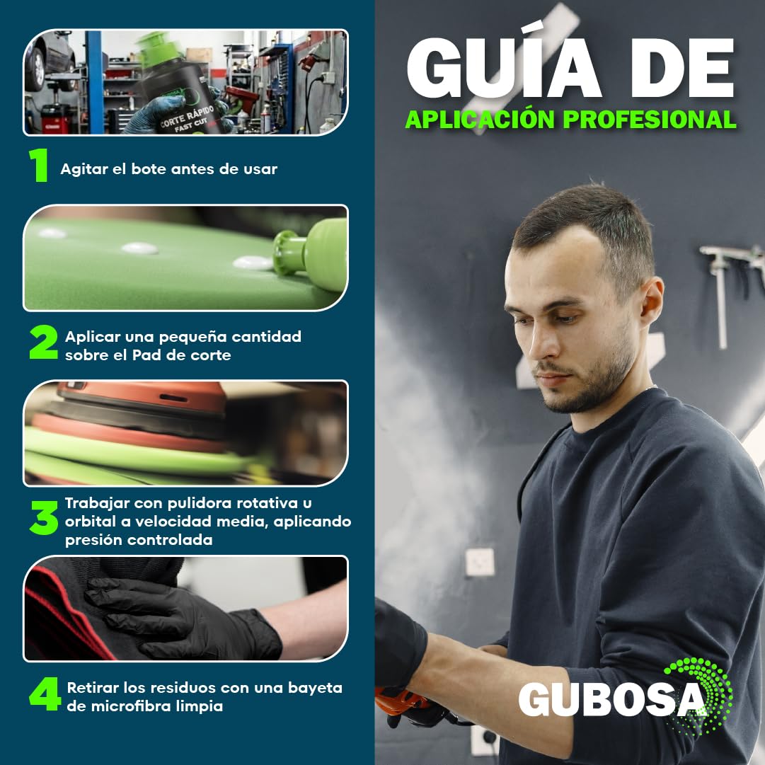 Pulimento coche corte rapido quita arañazos carroceria pulimento liquido sin silicona reparador de rayones alto rendimiento polish para pulidora y detailing elimina imperfecciones 500 ml | GUBOSA