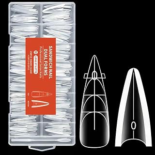 Sandwich Nail Dual Forms, 256PCS Acrylic Polygel,Stiletto | 16 Sizes Reusable Molds,for Builder Gel Nail Extensions,Professional Salon DIY Manicure Design,02