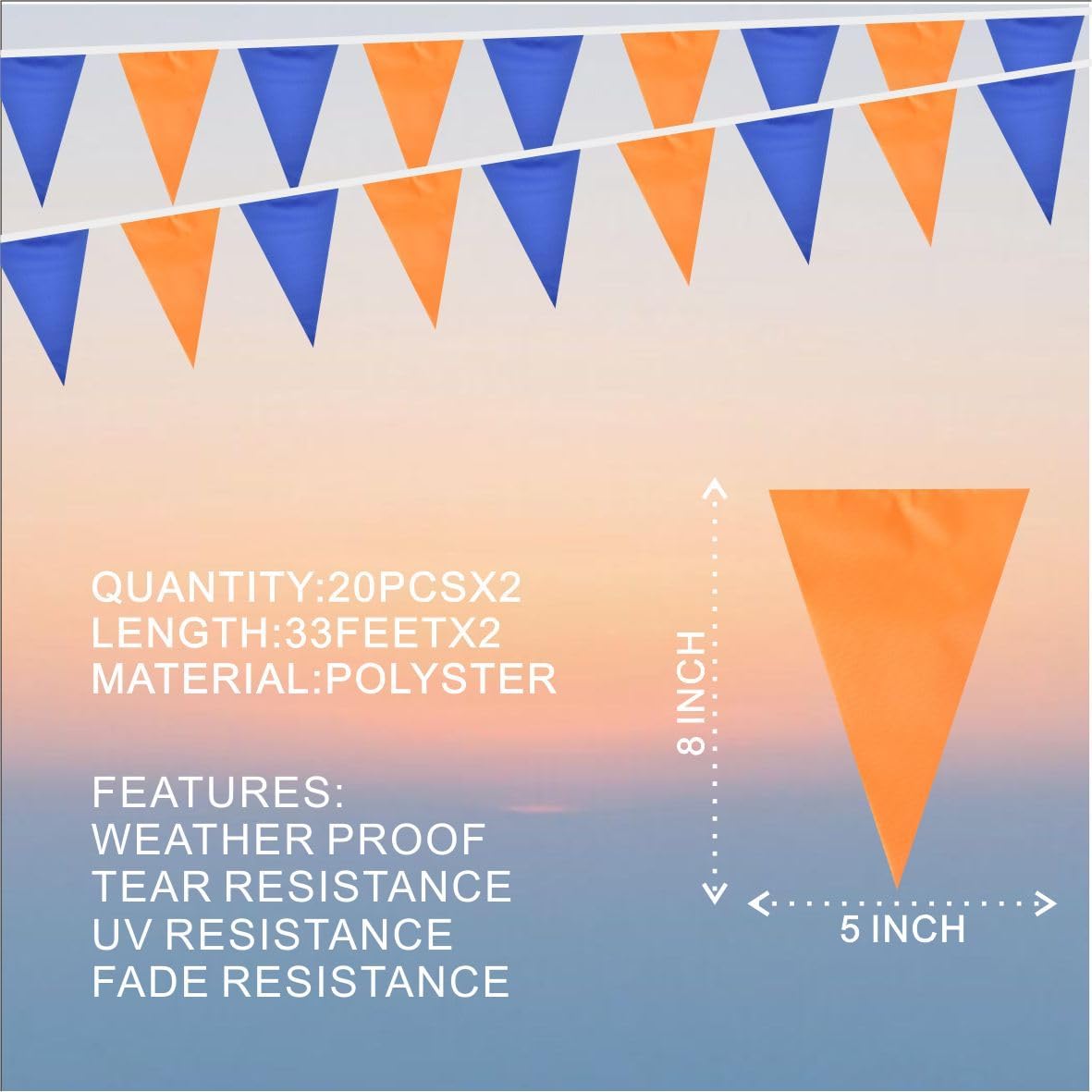 Orange and Blue Pennant Banner Flags Garland Streamers Party Decorations for Birthday Wedding Classroom Graduation 60Feet 40Flags