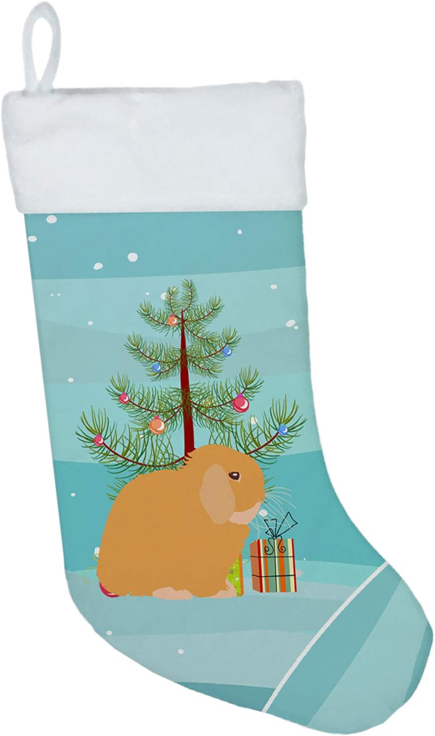 Caroline's Treasures BB9335CS Holland Lop Rabbit Christmas Christmas Stocking, Teal Fireplace Hanging Stockings Christmas Season Party Decor Family Holiday Decorations
