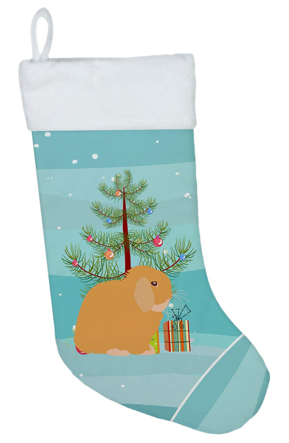 Caroline's Treasures BB9335CS Holland Lop Rabbit Christmas Christmas Stocking, Teal Fireplace Hanging Stockings Christmas Season Party Decor Family Holiday Decorations
