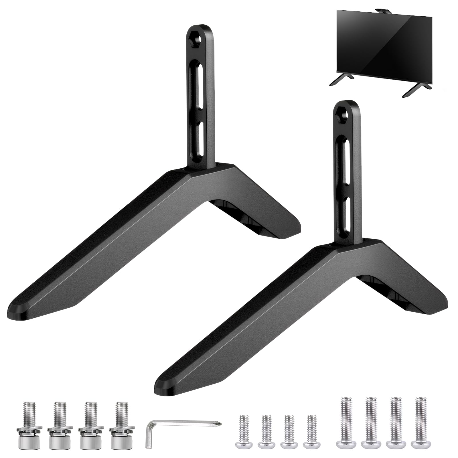 Produktbild von Ersatz TV Füße Universal TV Ständer Für 32-55 Zoll Fernseher - Schwarzer Tischfuß Aus ABS Mit Anti-Rutsch-Pads & Schraubenset Tischfuß Fernseher