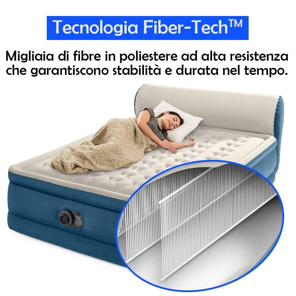 SILKY BED Materasso Gonfiabile Matrimoniale 229x152x46 cm – ORIGINALE VISTO IN TV Autogonfiante con Pompa Elettrica Integrata, Comfort Ergonomico, Testiera Alta 33 cm e Borsa da Trasporto