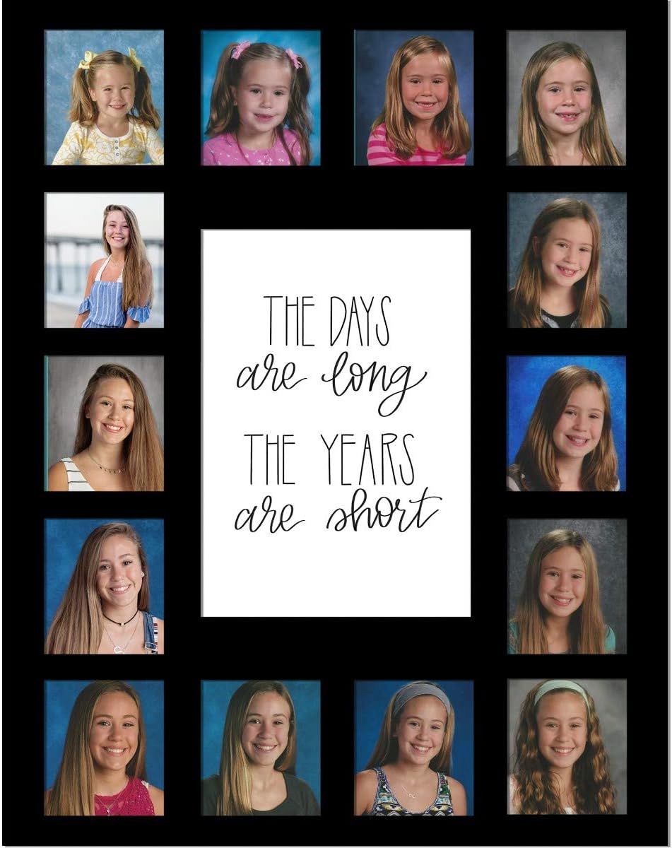 Hope Woodworking School Days Picture Mat with Multiple Openings – School Years Photo Collage – The Days Are Long Picture Mat - No Frame- 2 Pre-School & Kindergarten to 12th Grade, Black