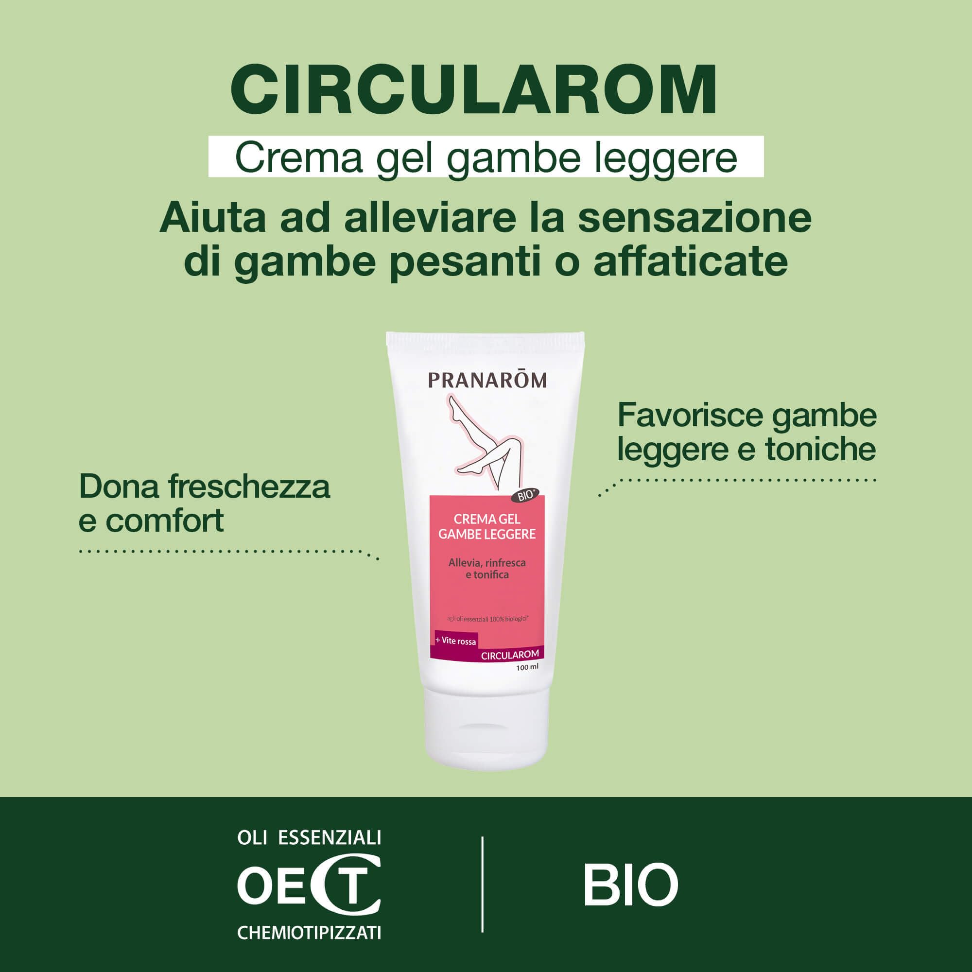PRANAROM - Circularom - Gel Crema Bio - Aceites Esenciales de Cade, Menta de Campo, Geranio - Alivia, Refresca y Tonifica - Favorece la Circulación y Ofrece un Confort Circulatorio - 100ml