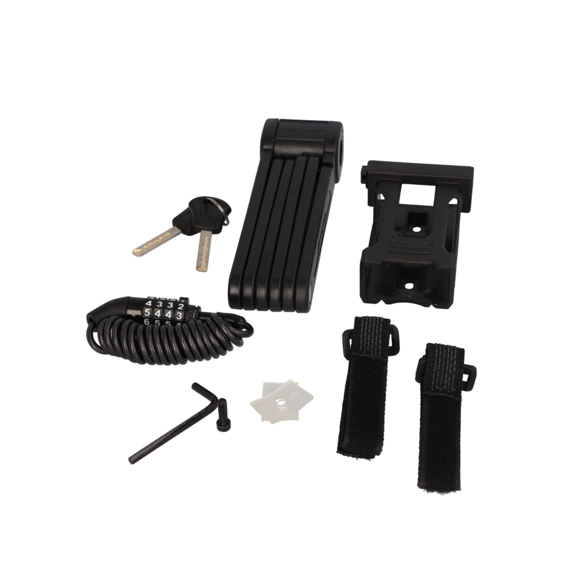 FISCHER Fahrrad Faltschloss, PROTEC FK 85 TWIN Set mit 2 Faltschlössern inkl. Halterung, mit Schüssel, kunststoffummantelt, schwarz, Länge: 85 cm