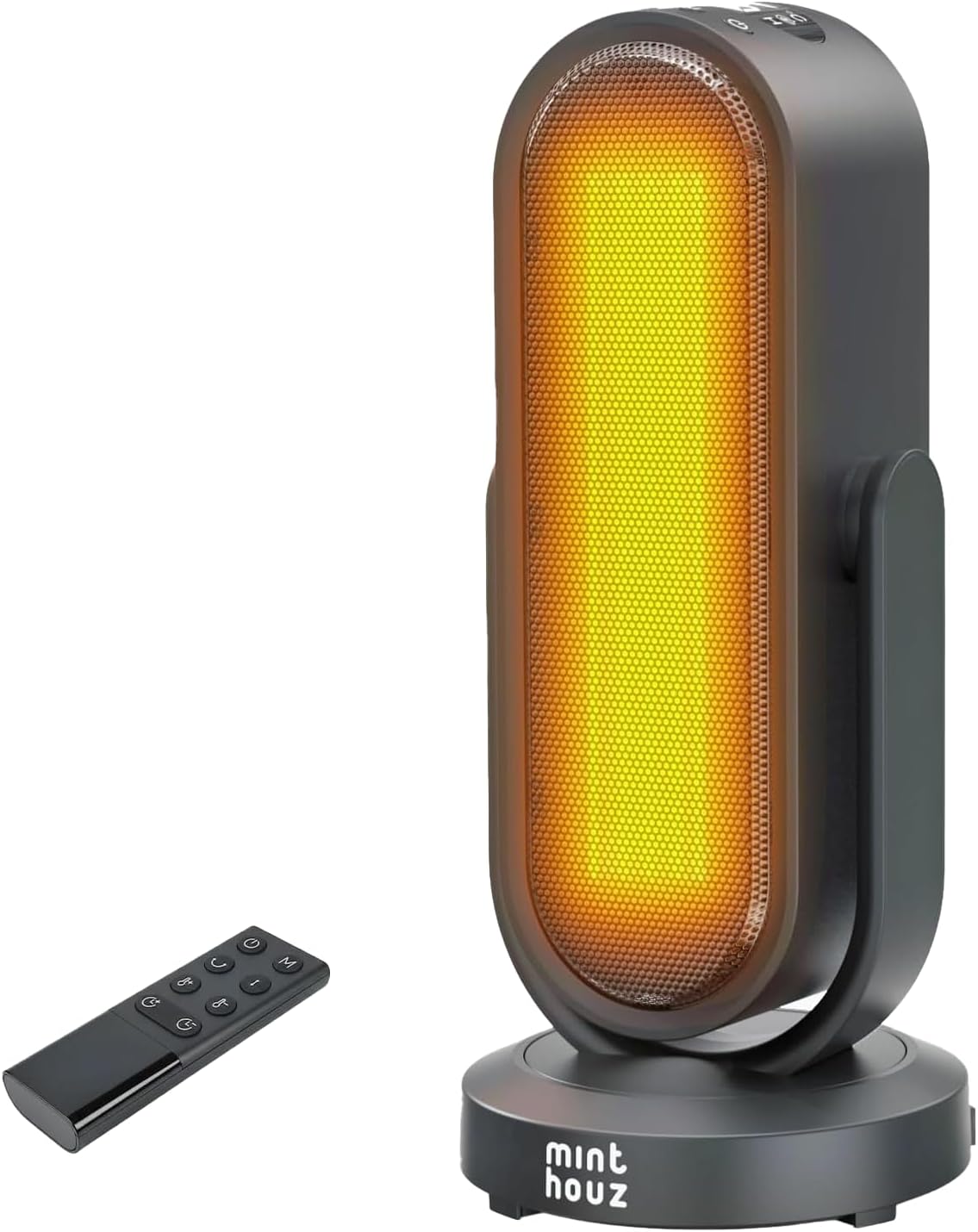space heater, 1500w portable ptc ceramic indoor heater with thermostat, remote, 3d oscillation, low noise, eco mode, fast heating, 8h timer, overheat+tip-over safe, carry handle - for bedroom, office