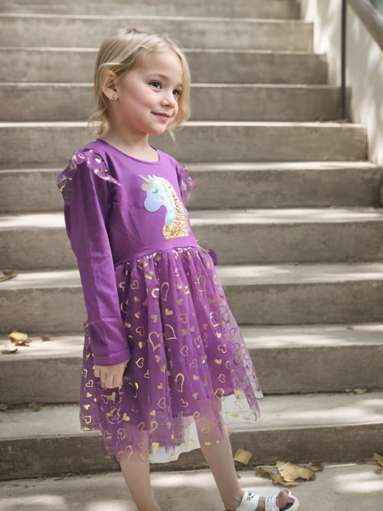 Toddler Girls Long Sleeve Autumn Spring Dress Casual Outfits Party Tutu Dress Gifts for 3-7 Years