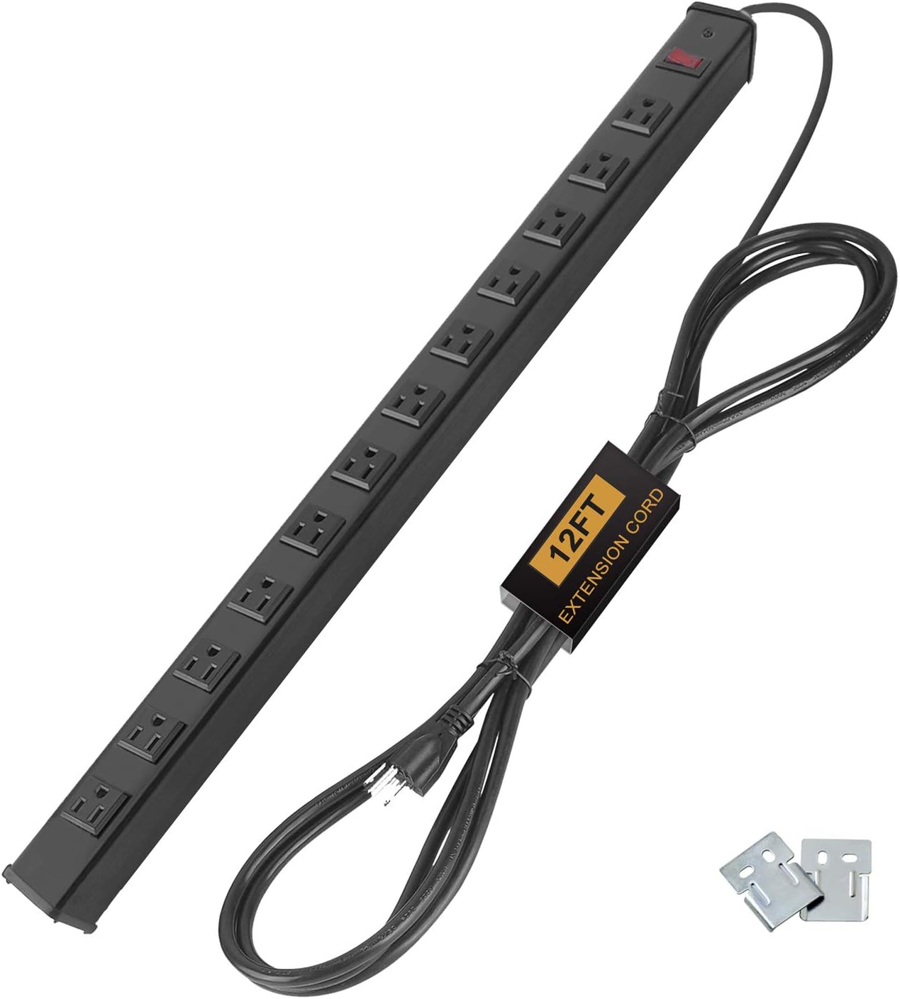 One-Day Sale: Up to 80% Off BESTTEN Wide-Spaced 12-Outlet Heavy Duty Metal Power Strip, 12ft Long Extension Cord, 15A/125V/1875W, On/Off Switch with Circuit Breaker, UL Listed, Silver