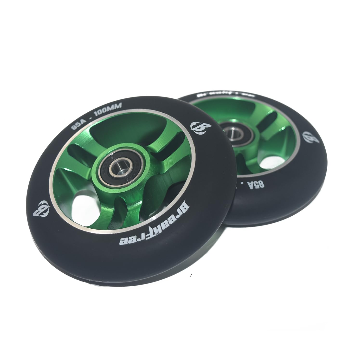 B BREAKFREE Lot de 2 roues de trottinette Pro 100 mm x 24 mm 85A avec noyau en alliage d'aluminium – Roulement, roues de rechange en polyuréthane hautement élastique résistant à l'usure pour extérieur