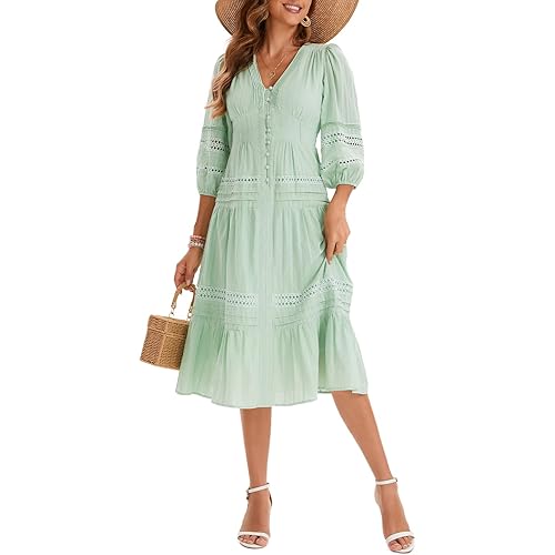 Women's Summer Puff Sleeve Hollow Long Dress