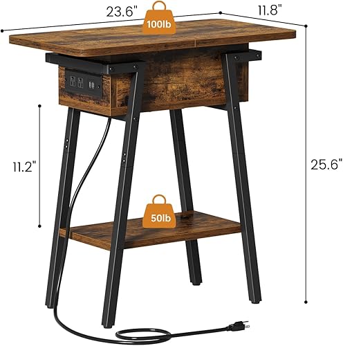 Miniatura 3 de Mesa auxiliar con estación de carga, mesa auxiliar abatible con puertos USB y tomas, mesitas de noche para espacios pequeños, mesita de noche con