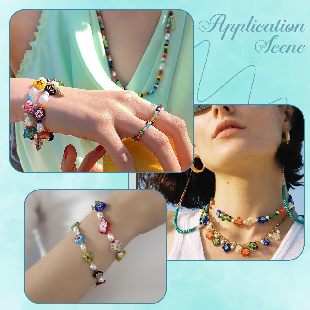 1 Box 144PCS 8MM Handmade Millefiori Lampwork Glass Beads with Holes Assorted Round Flower Pattern Colorful Spacer Loose Bead Bulk for Jewelry Making Necklaces Bracelets DIY Craft Supply - Image 4