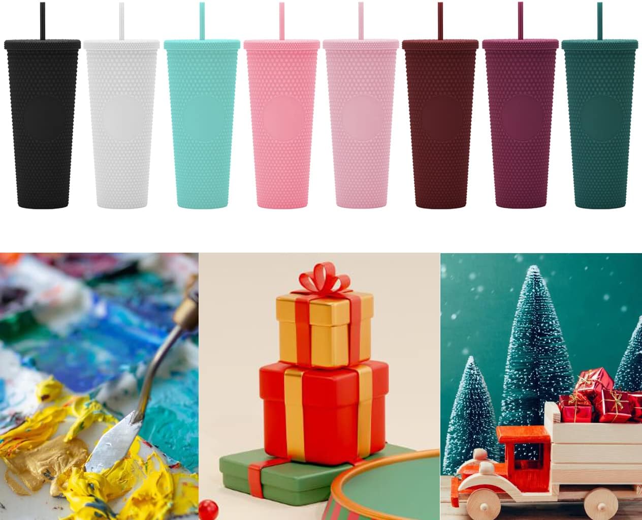 24oz DIY Studded Tumbler.Matte Pink Studded Tumbler with Lid and Straw.Reusable Double Walled Insulated Travel Tumbler.Plastic Acrylic Pastel Colored Tumbler Cup for Iced Coffee Smoothie. - Image 6