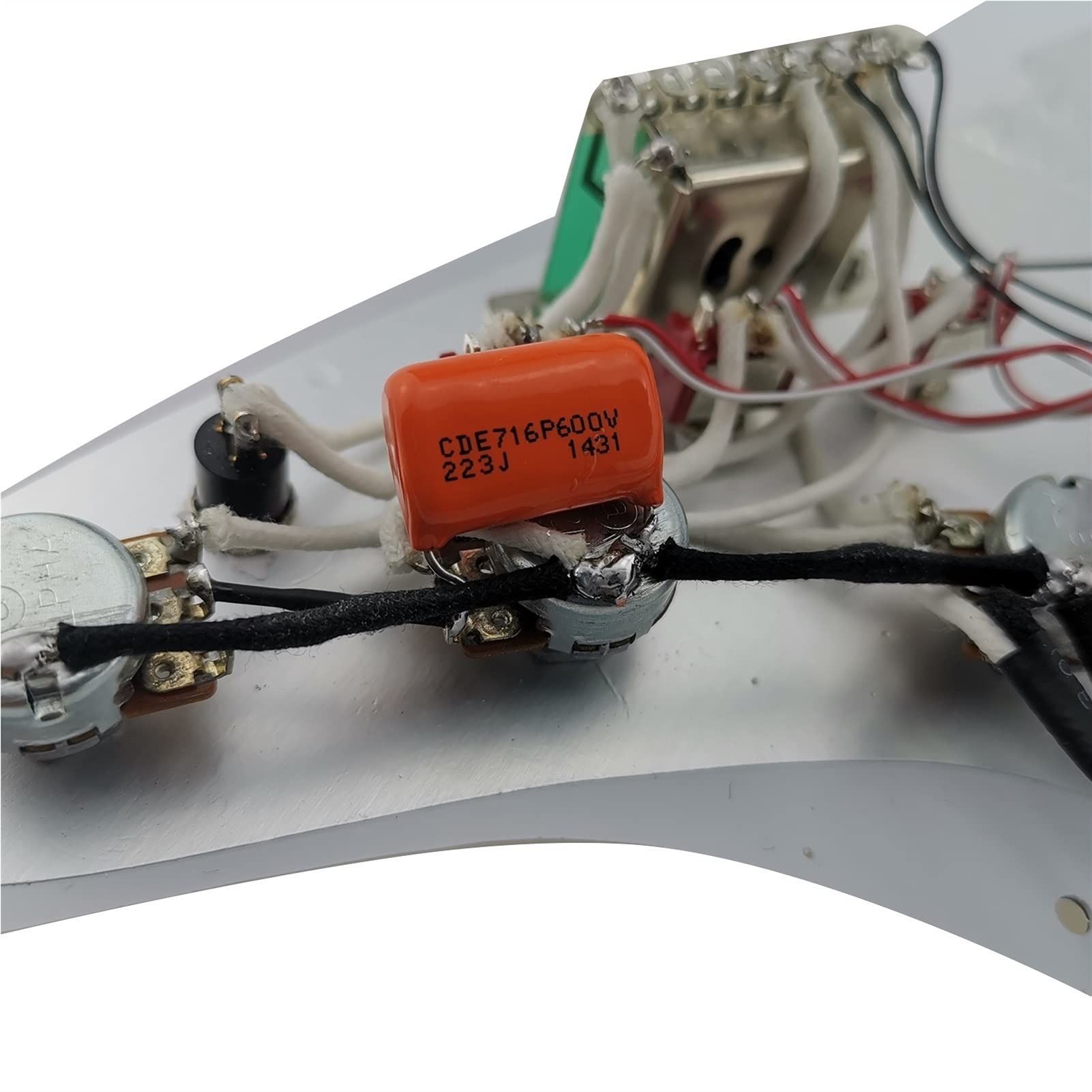 Geladenes Schlagbrett Strat Gitarre Pickup Vorverdrahteter Picker Alnico V Humbucker Pickup Single Cut Funktion Kabelbaum Guitar Set White Pickup (Color : White Pickguard)