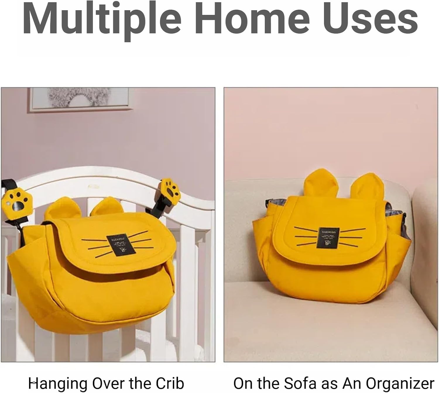 Universal Stroller Organizer with Bottle Holders, Cute Kitty Stroller Caddy Bag, Fits for All Baby Strollers, 2 Color, Big Capacity, Stroller Accessories (Black)