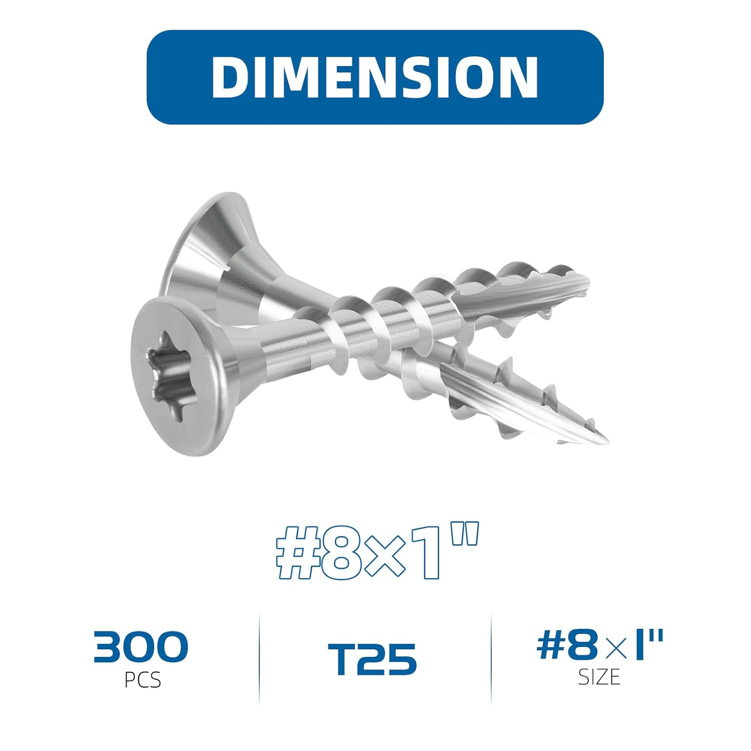 WELLOCKS Deck Screws 304 Stainless Steel #8×1" 300 PCS with T25 Star Torx Drive Flat Head Wood Screws High Corrosion Resistance for Outdoor Wood Fence