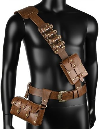 HiiFeuer 7 PCs Medieval Baldric Tactical Belt Accessories Renaissance Faux Leather Belt Bag Alchemy Bottle Holder for Cosplay