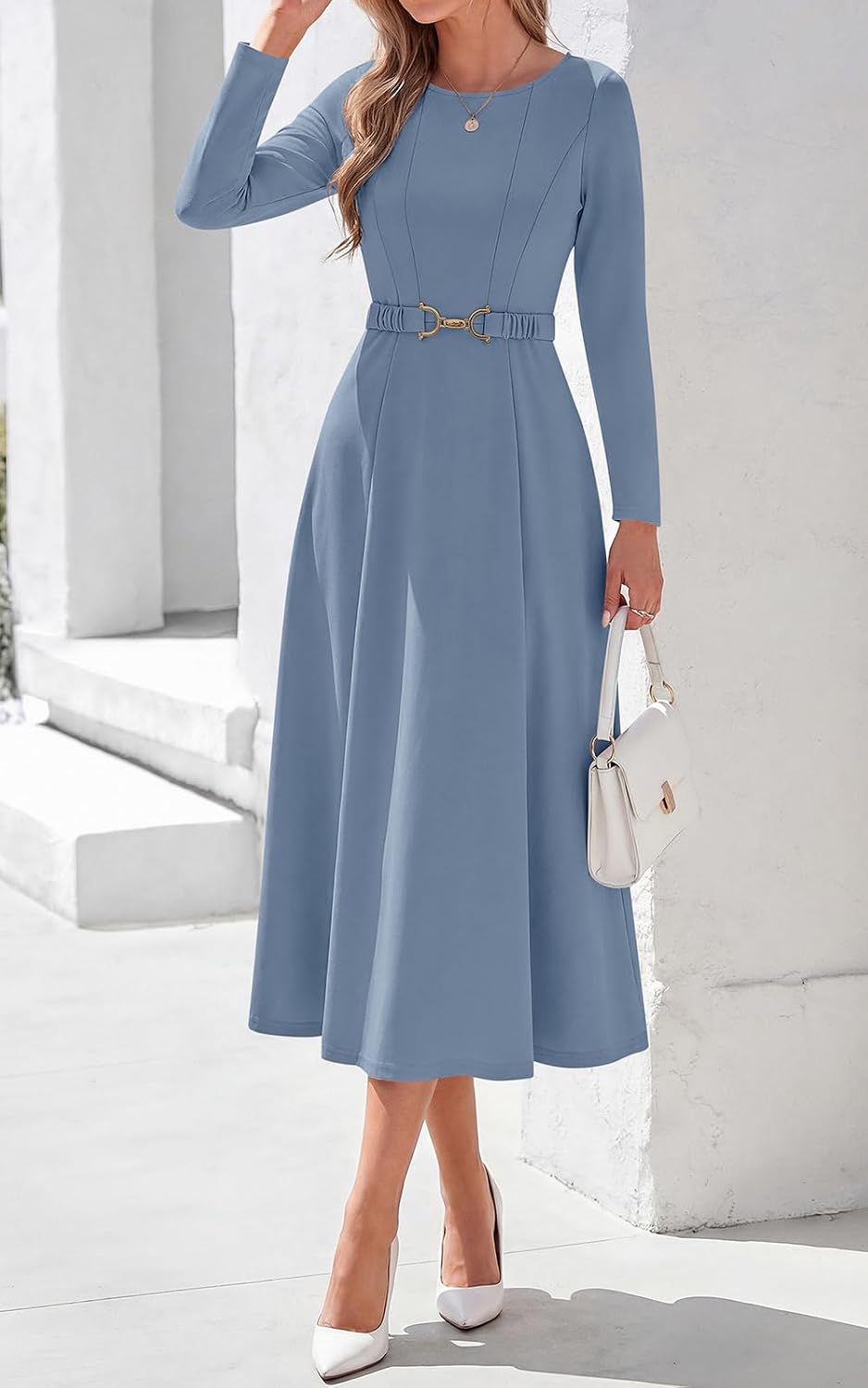 PRETTYGARDEN Women's Fall Long Sleeve Semi Formal Midi Dresses with Pockets image 3